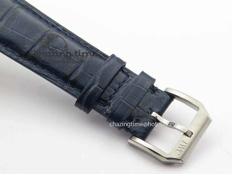 MIROTIME 0113 Portuguese IW5444 SS White Dial Blue Numbers On Blue Leather Strap A Modern 7258